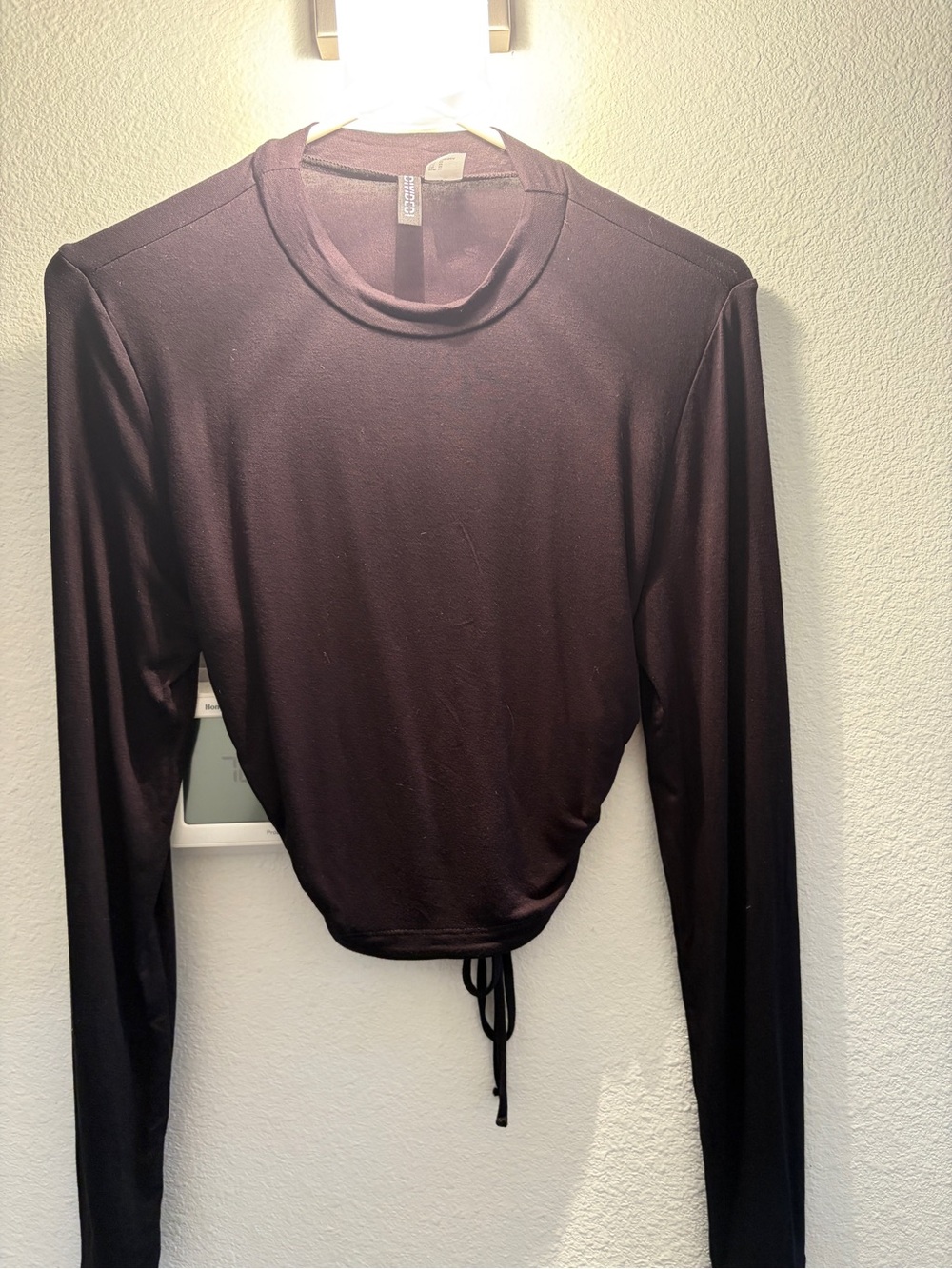 Divided Black Long-Sleeve Drawstring Crop Top
